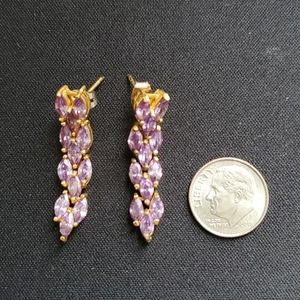 Lavender and gold rhinestone drop earrings